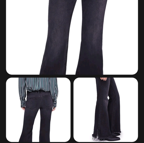 Free people mid-rise vintage black frayed distressed hemline new denim Jeans 25 - Picture 2 of 10